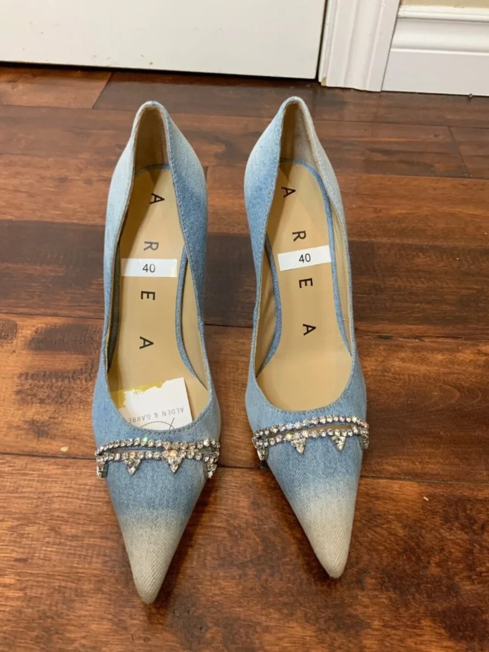 Area Blue Light Wash Denim Jewel Cutout Pumps Heels Size 10 | 40 $1,175
